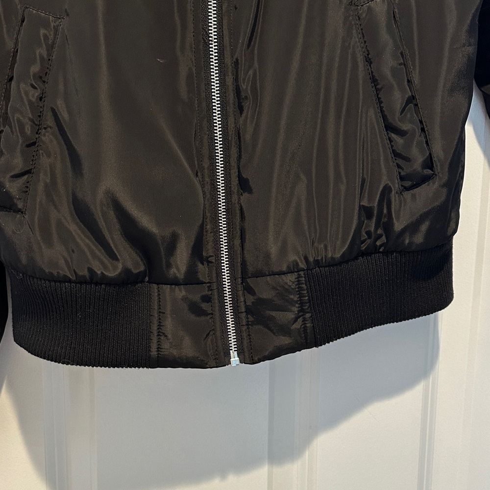 Bagatelle Black Bomber Jacket with Red Fur Collar - Picture 3 of 8